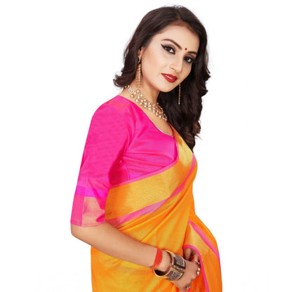 Generic Women's Jacquard Woven Saree With Unstitched Blouse 5.5Mtr (Orange)