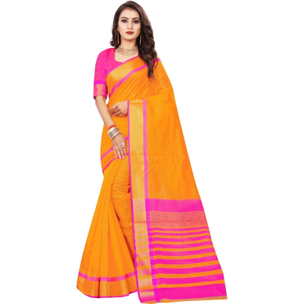 Generic Women's Jacquard Woven Saree With Unstitched Blouse 5.5Mtr (Orange)