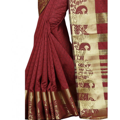 Generic Women's Jacquard Woven Saree With Unstitched Blouse 5.5Mtr (Maroon)