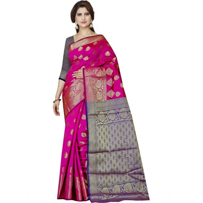 Generic Women's Jacquard Woven Saree With Unstitched Blouse 5.5Mtr (Pink)