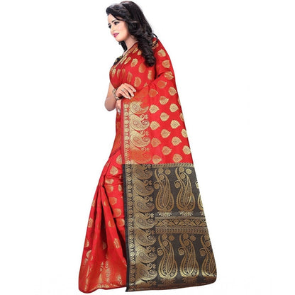 Generic Women's Jacquard Woven Saree With Unstitched Blouse 5.5Mtr (Red)