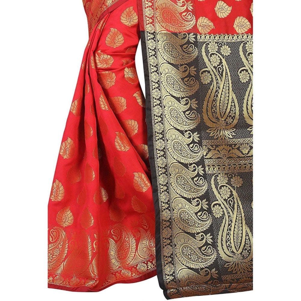 Generic Women's Jacquard Woven Saree With Unstitched Blouse 5.5Mtr (Red)