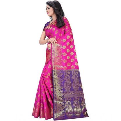 Generic Women's Jacquard Woven Saree With Unstitched Blouse 5.5Mtr (Pink)