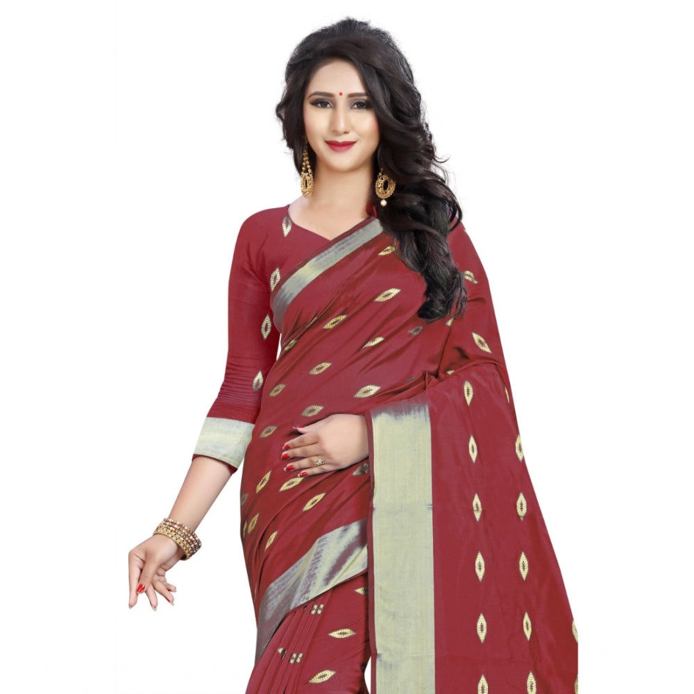 Generic Women's Silk Blend Woven Saree With Unstitched Blouse 5.5Mtr (Red)