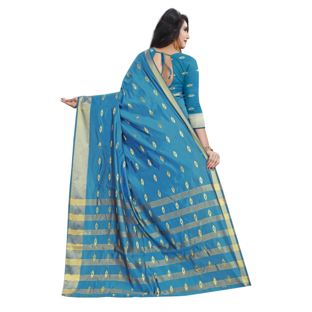 Generic Women's Silk Blend Woven Saree With Unstitched Blouse 5.5Mtr (Light Green)