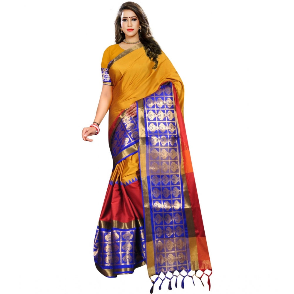 Generic Women's Jacquard Woven Saree With Unstitched Blouse 5.5Mtr (Mustard)