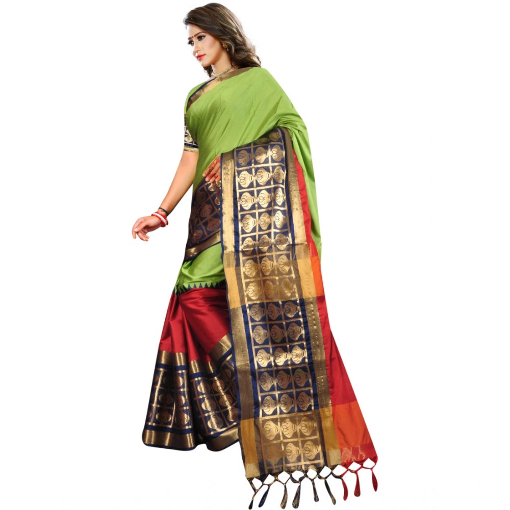 Generic Women's Jacquard Woven Saree With Unstitched Blouse 5.5Mtr (Light Green)