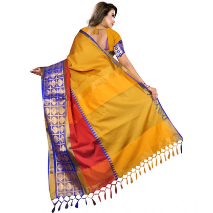 Generic Women's Jacquard Woven Saree With Unstitched Blouse 5.5Mtr (Mustard)