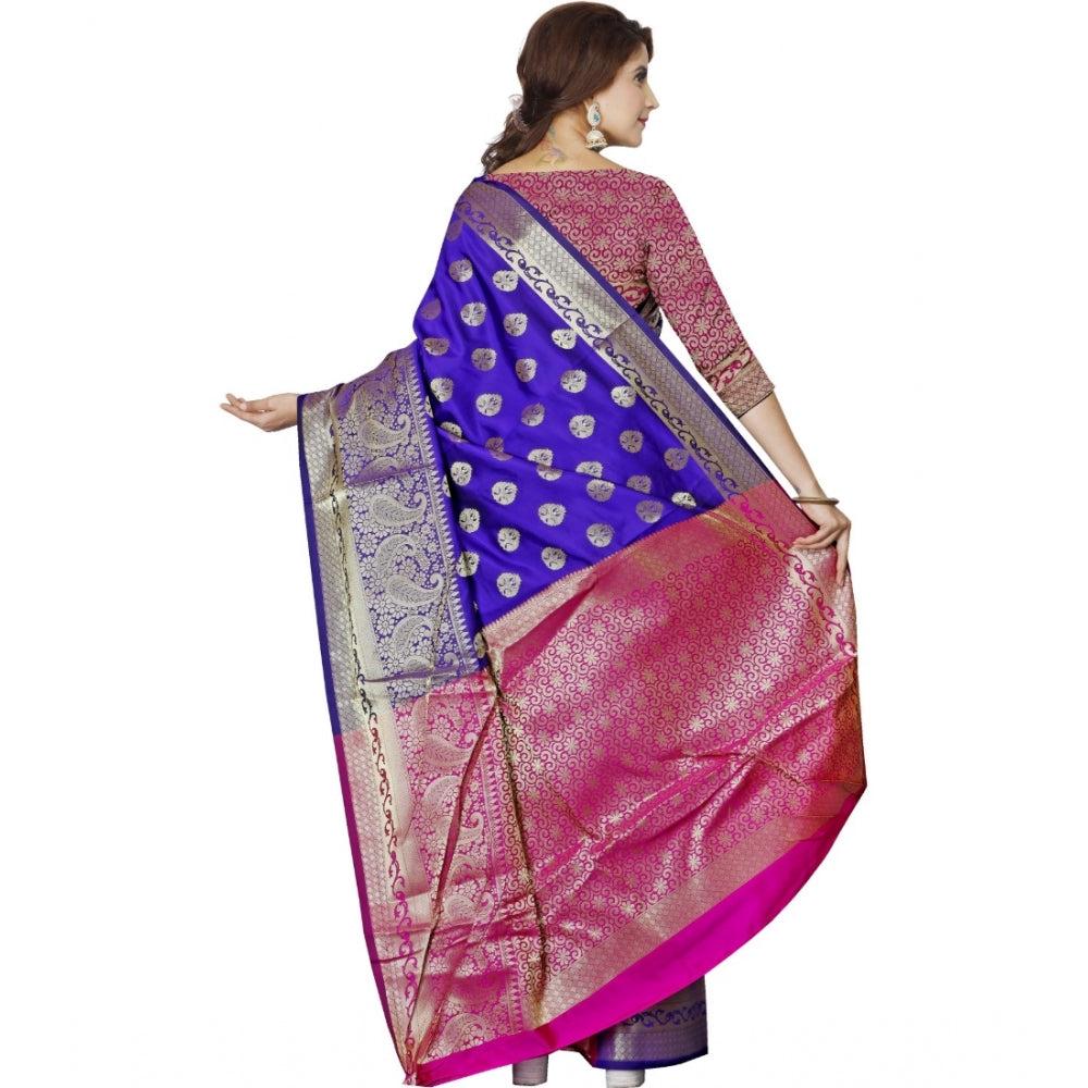 Generic Women's Jacquard Woven Saree With Unstitched Blouse 5.5Mtr (Blue)