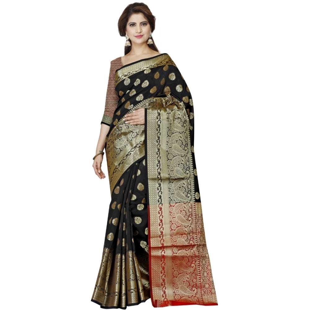 Generic Women's Jacquard Woven Saree With Unstitched Blouse 5.5Mtr (Black)