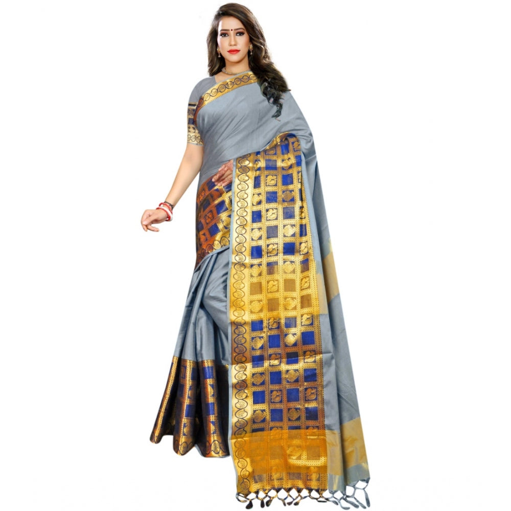 Generic Women's Jacquard Woven Saree With Unstitched Blouse 5.5Mtr (Light Blue)