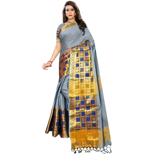 Generic Women's Jacquard Woven Saree With Unstitched Blouse 5.5Mtr (Light Blue)