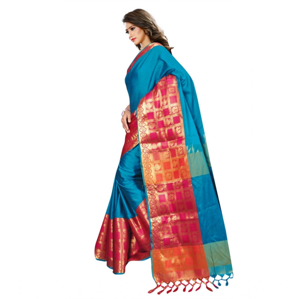 Generic Women's Jacquard Woven Saree With Unstitched Blouse 5.5Mtr (Multicolor)