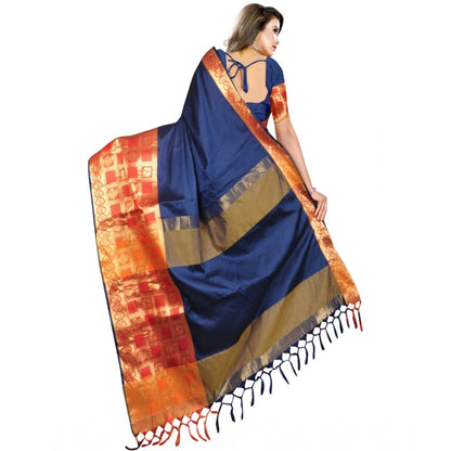 Generic Women's Jacquard Woven Saree With Unstitched Blouse 5.5Mtr (Blue)