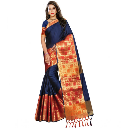 Generic Women's Jacquard Woven Saree With Unstitched Blouse 5.5Mtr (Blue)