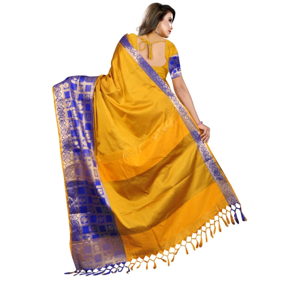 Generic Women's Jacquard Woven Saree With Unstitched Blouse 5.5Mtr (Mustard)