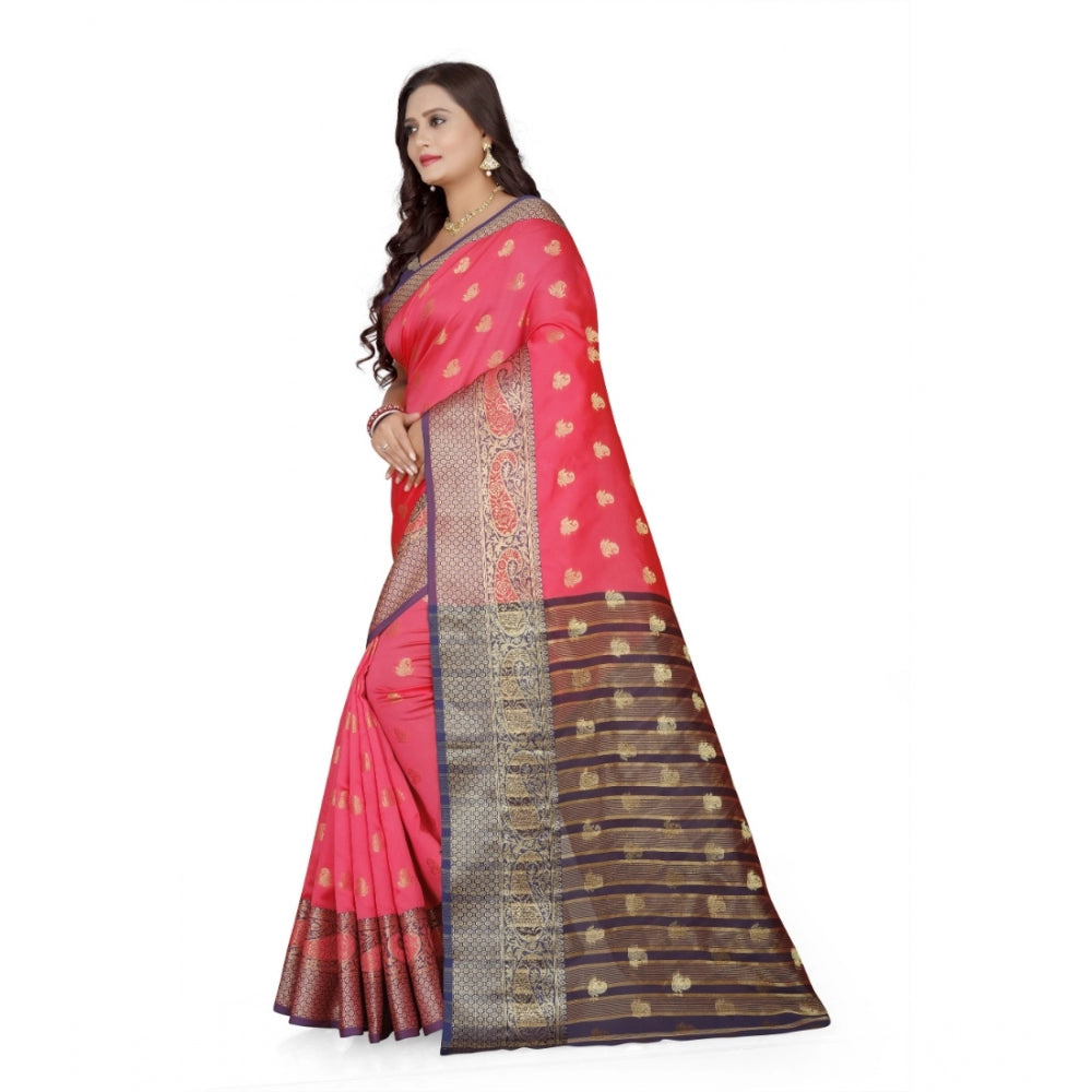 Generic Women's Jacquard Woven Saree With Unstitched Blouse 5.5Mtr (Multicolor)