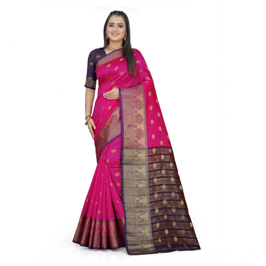 Generic Women's Jacquard Woven Saree With Unstitched Blouse 5.5Mtr (Pink)