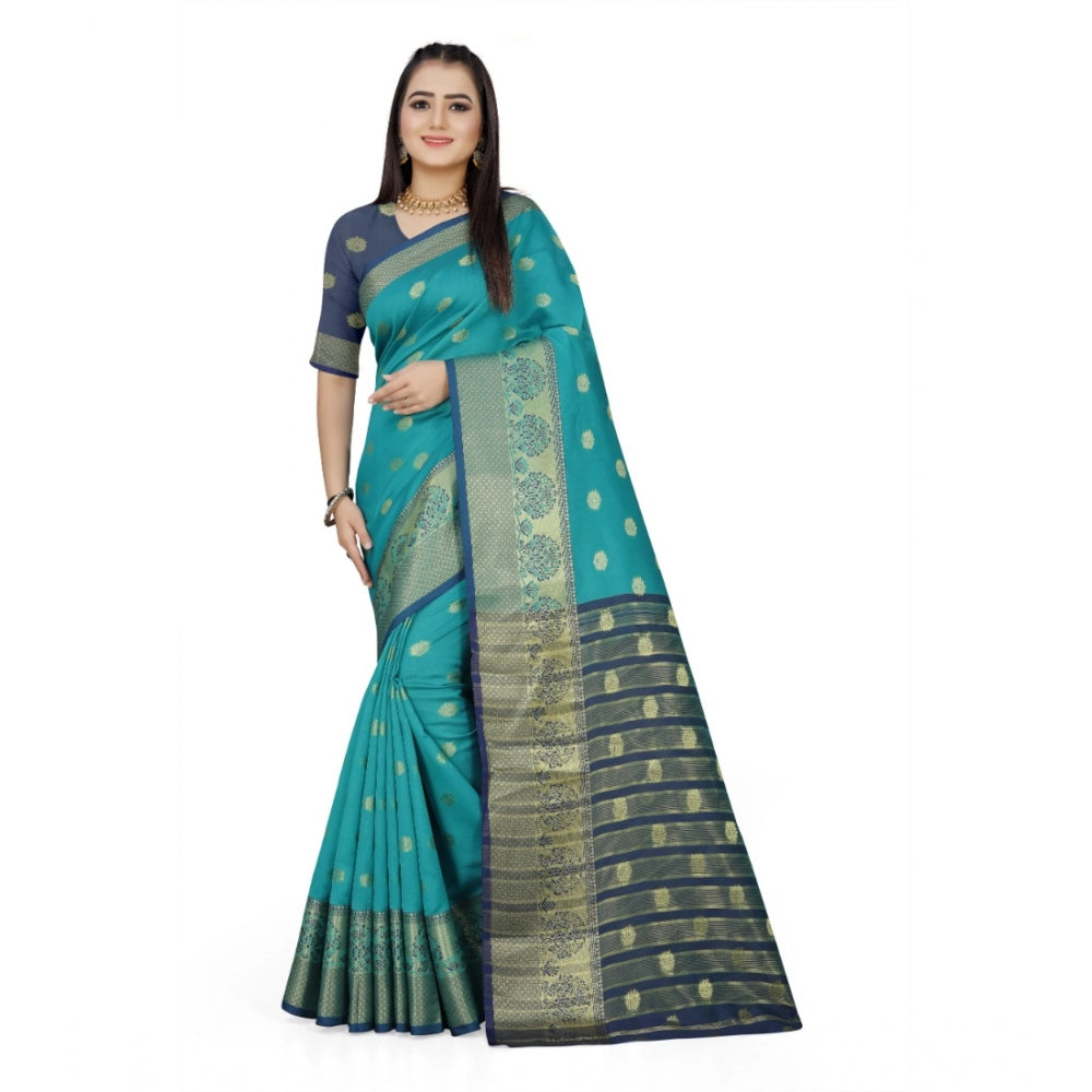 Generic Women's Jacquard Woven Saree With Unstitched Blouse 5.5Mtr (Green)