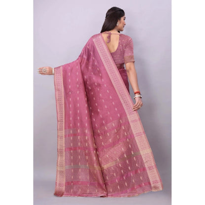 Generic Women's Silk Blend Woven Saree With Unstitched Blouse 5.5Mtr (Pink)