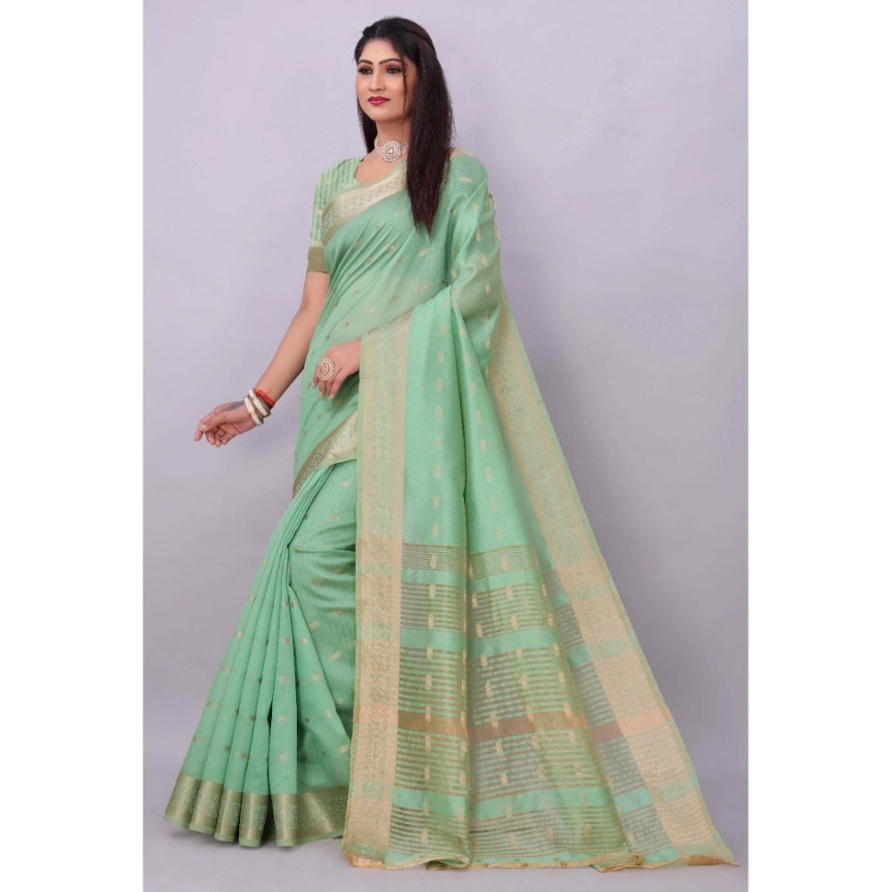 Generic Women's Silk Blend Woven Saree With Unstitched Blouse 5.5Mtr (Light Green)