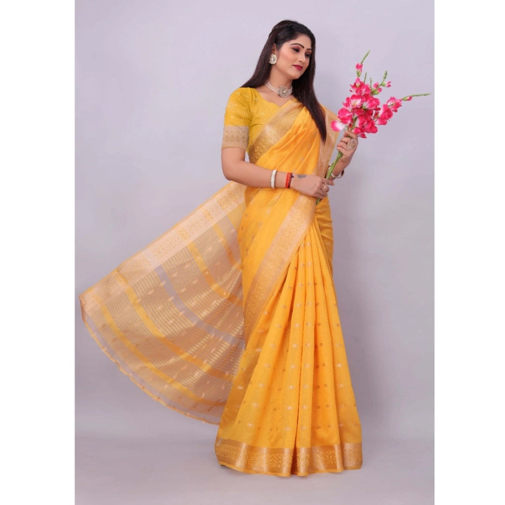 Generic Women's Silk Blend Woven Saree With Unstitched Blouse 5.5Mtr (Yellow)