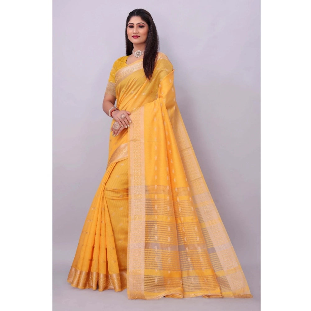 Generic Women's Silk Blend Woven Saree With Unstitched Blouse 5.5Mtr (Yellow)