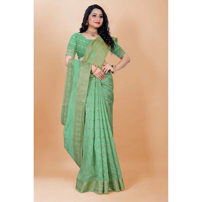 Generic Women's Silk Blend Woven Saree With Unstitched Blouse 5.5Mtr (Light Green)