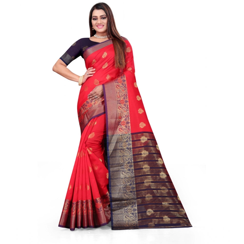 Generic Women's Silk Blend Woven Saree With Unstitched Blouse 5.5Mtr (Red)