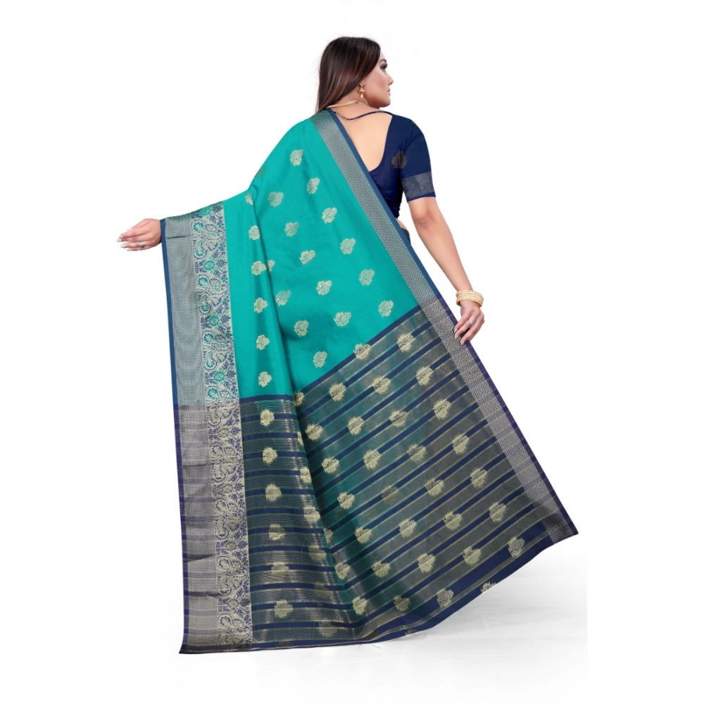 Generic Women's Silk Blend Woven Saree With Unstitched Blouse 5.5Mtr (Green)