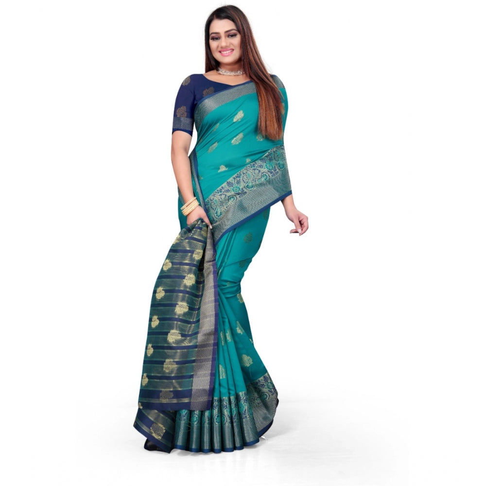 Generic Women's Silk Blend Woven Saree With Unstitched Blouse 5.5Mtr (Green)