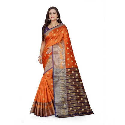 Generic Women's Jacquard Woven Saree With Unstitched Blouse 5.5Mtr (Orange)