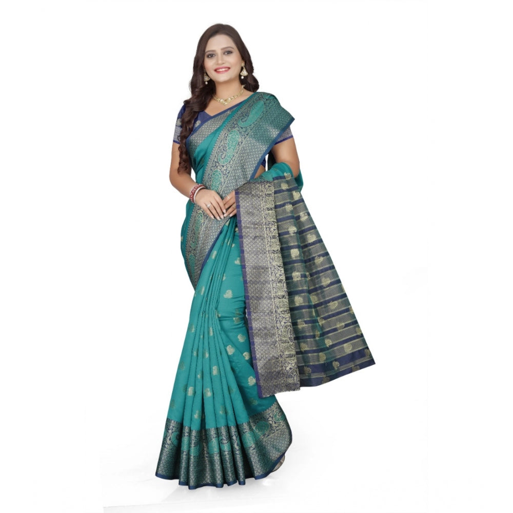 Generic Women's Jacquard Woven Saree With Unstitched Blouse 5.5Mtr (Green)