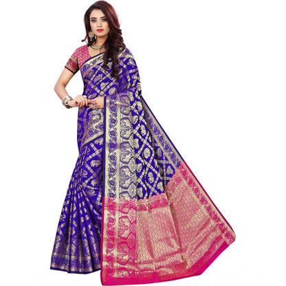 Generic Women's Jacquard Woven Saree With Unstitched Blouse 5.5Mtr (Blue)