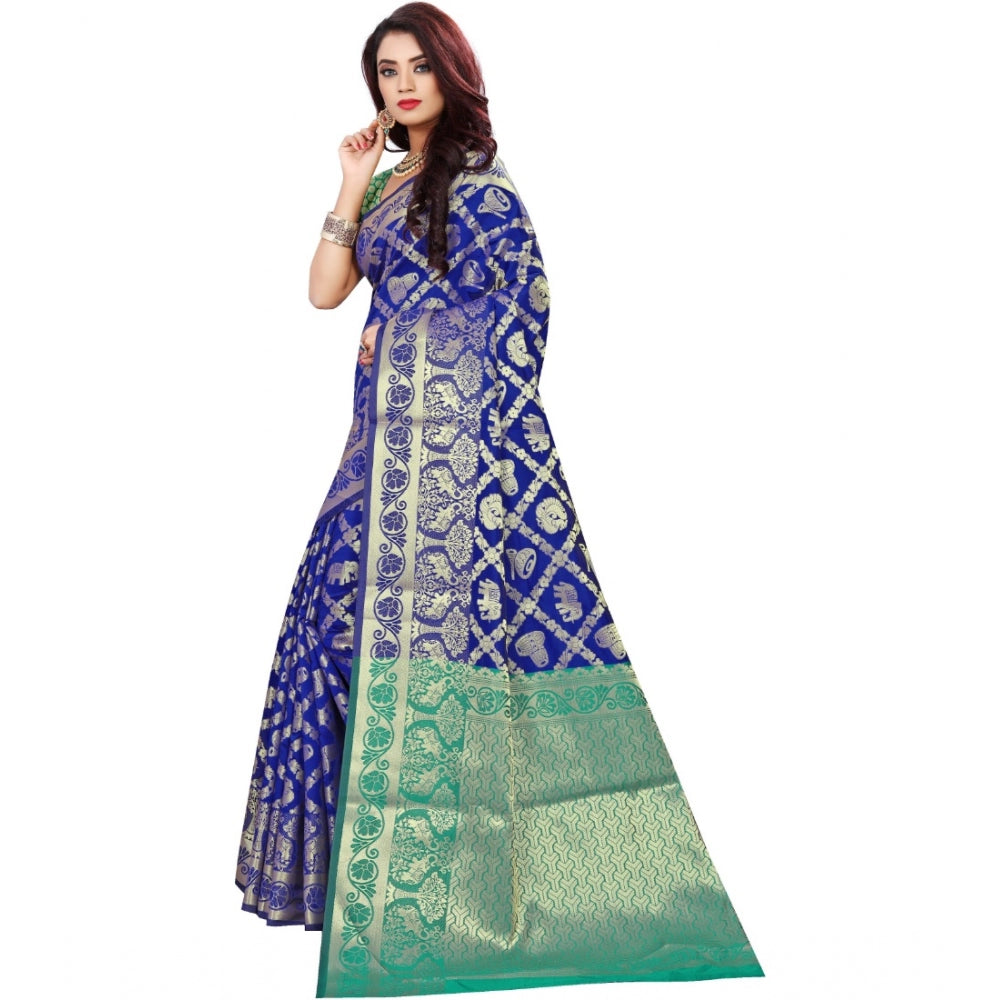 Generic Women's Jacquard Woven Saree With Unstitched Blouse 5.5Mtr (Blue)