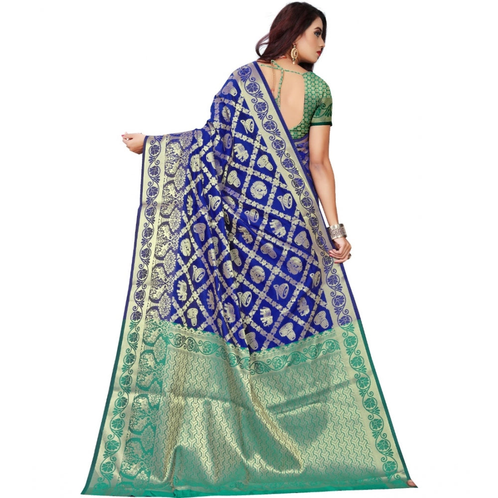 Generic Women's Jacquard Woven Saree With Unstitched Blouse 5.5Mtr (Blue)