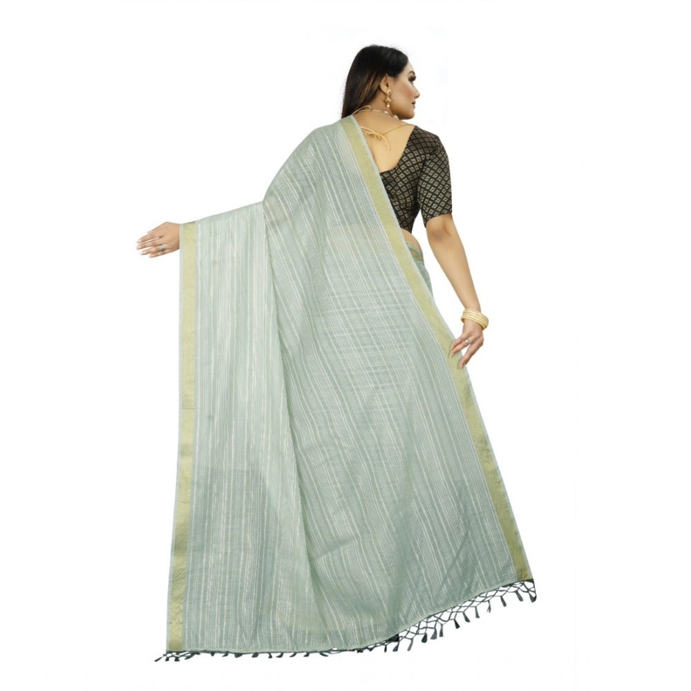 Generic Women's Cotton Blend Solid/Plain Saree With Unstitched Blouse 5.5Mtr (Light Green)