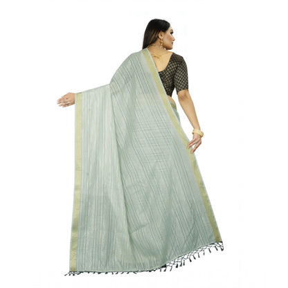 Generic Women's Cotton Blend Solid/Plain Saree With Unstitched Blouse 5.5Mtr (Light Green)