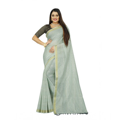 Generic Women's Cotton Blend Solid/Plain Saree With Unstitched Blouse 5.5Mtr (Light Green)