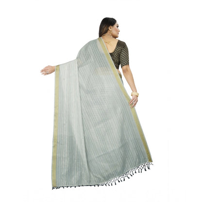 Generic Women's Cotton Blend Solid/Plain Saree With Unstitched Blouse 5.5Mtr (Light Blue)