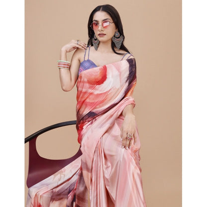 Generic Women's Crepe Digital Print Saree With Unstitched Blouse 5.5Mtr (Pink)