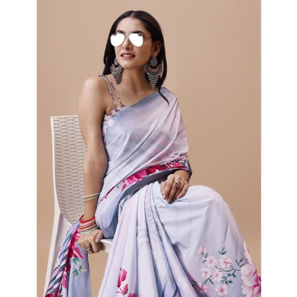 Generic Women's Crepe Digital Print Saree With Unstitched Blouse 5.5Mtr (Grey)