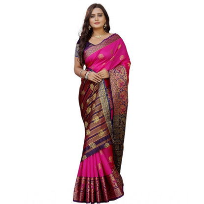 Generic Women's Silk Blend Woven Saree With Unstitched Blouse 5.5Mtr (Pink-Beige)