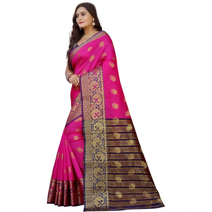 Generic Women's Silk Blend Woven Saree With Unstitched Blouse 5.5Mtr (Pink-Beige)