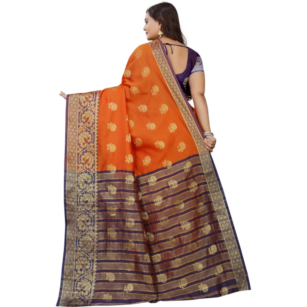 Generic Women's Silk Blend Woven Saree With Unstitched Blouse 5.5Mtr (Gold-Orange)