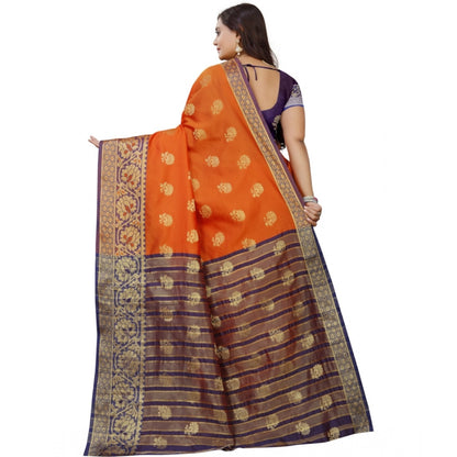 Generic Women's Silk Blend Woven Saree With Unstitched Blouse 5.5Mtr (Gold-Orange)