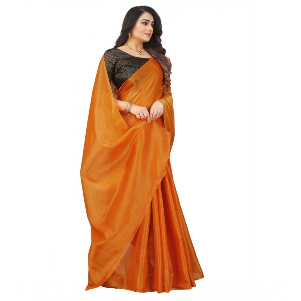 Generic Women's Cotton Silk Self Design Saree With Unstitched Blouse 5.5Mtr (Orange)