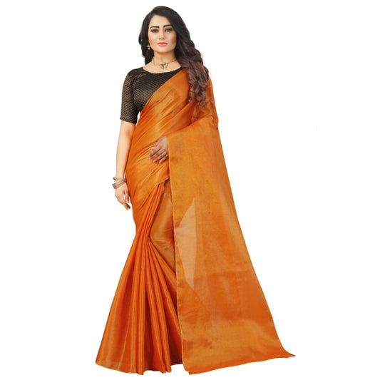 Generic Women's Cotton Silk Self Design Saree With Unstitched Blouse 5.5Mtr (Orange)