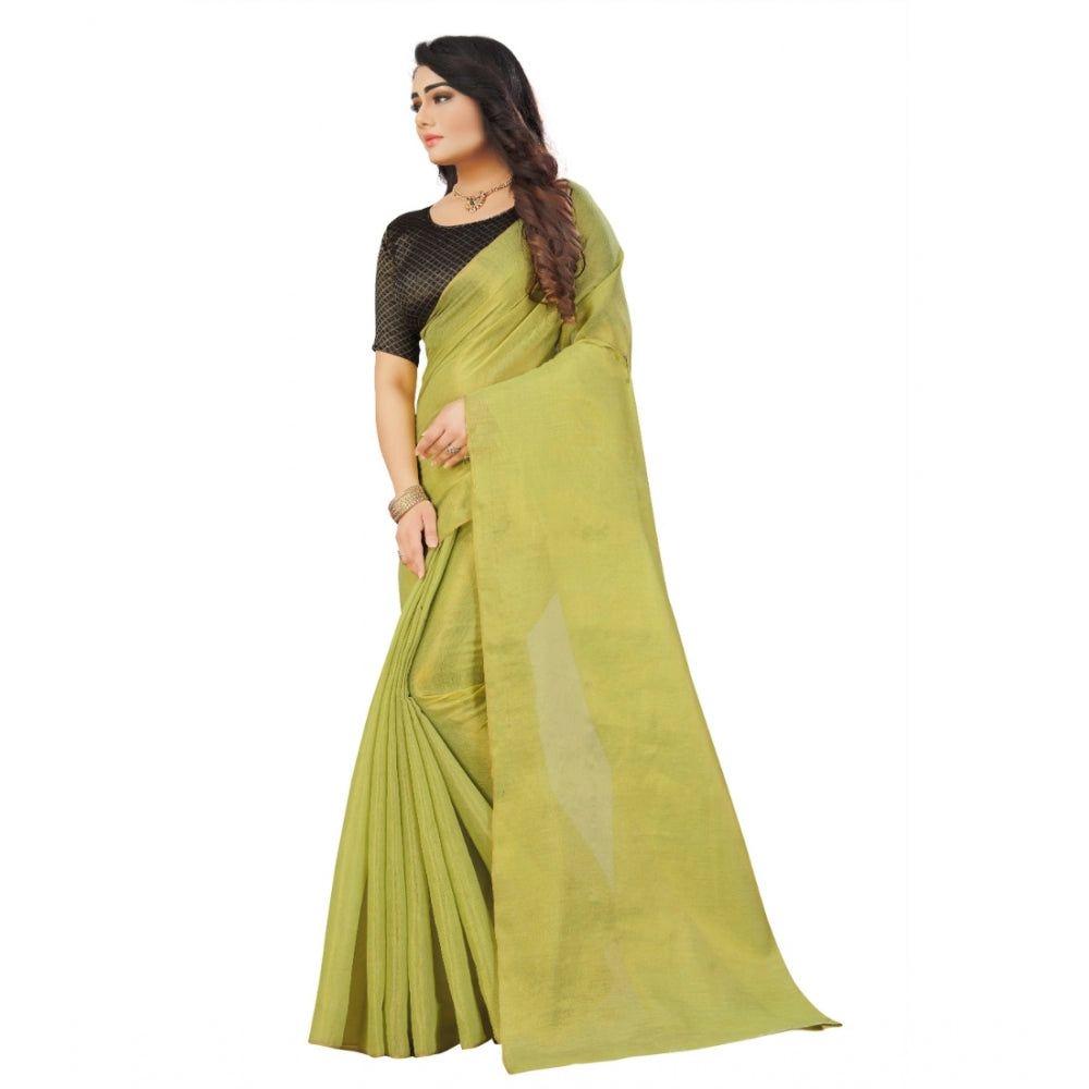 Generic Women's Cotton Silk Self Design Saree With Unstitched Blouse 5.5Mtr (Light Green)