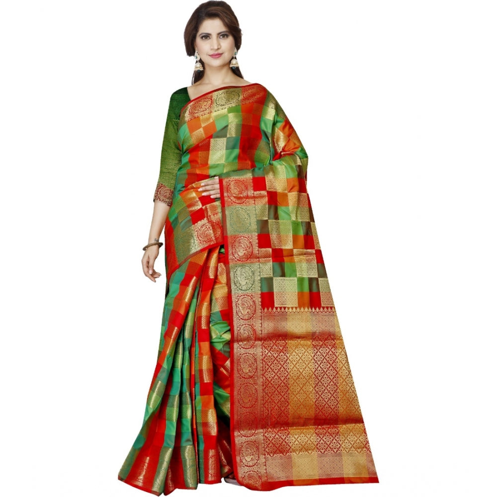 Generic Women's Jacquard Woven Saree With Unstitched Blouse 5.5Mtr (Red)